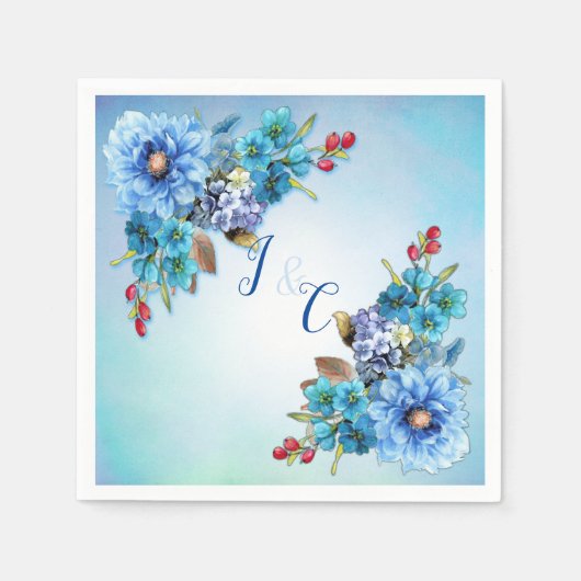 コーナフラワーブルーin水彩画 スタンダードカクテルナプキン (正面)