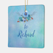 コーナフラワーブルーin水彩画 セラミックオーナメント (左)