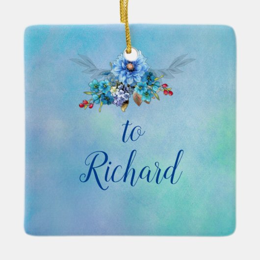 コーナフラワーブルーin水彩画 セラミックオーナメント (正面)