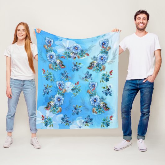 コーナフラワーブルーin水彩画 フリースブランケット (インサイチュ)