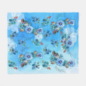 コーナフラワーブルーin水彩画 フリースブランケット (正面(横))