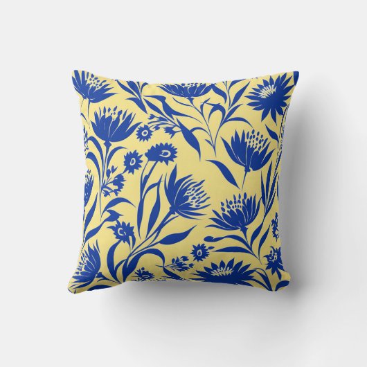 コーナモダンフラワーブルーフローラオンイエロー クッション (裏面)