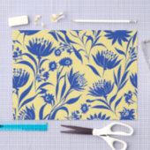 コーナモダンフラワーブルーフローラオンイエロー 薄葉紙 (クラフト)