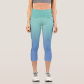 コーナモダンフラワーブルー&ライトティール(緑がかった色)グラデーション カプリレギンス (正面)