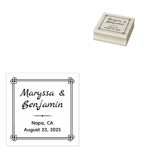 コーナーハート型ノットフレーム結婚ズ ラバースタンプ (押印)