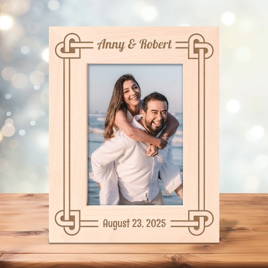 コーナーハート型ノットフレーム結婚(5 x 7) レーザー彫刻フレーム