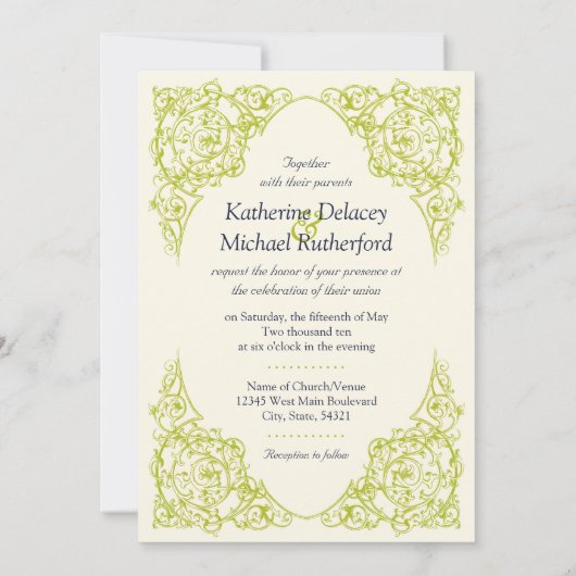 コーナーフラワーレス ウェディング インビテーション(チャートルーズ) 招待状 (裏面)