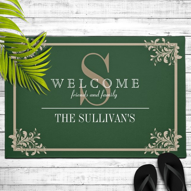 コーナーフローラフローリッシュフレームカスタムモノグラム ドアマット (クリエイターアップロード済み)