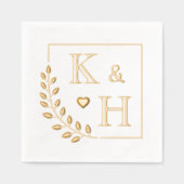 コーナーブランチモノグラム結婚イニシャル記念日 箔ナプキン (正面)