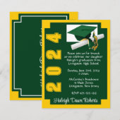 コーナーブロックグリーン&金ゴールド卒業 招待状 (正面/裏面)