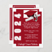 コーナーブロックスカーレットレッド&ホワイト卒業 招待状 (正面/裏面)