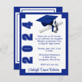 コーナーブロック王室のブルー&ホワイト卒業 招待状 (正面/裏面)