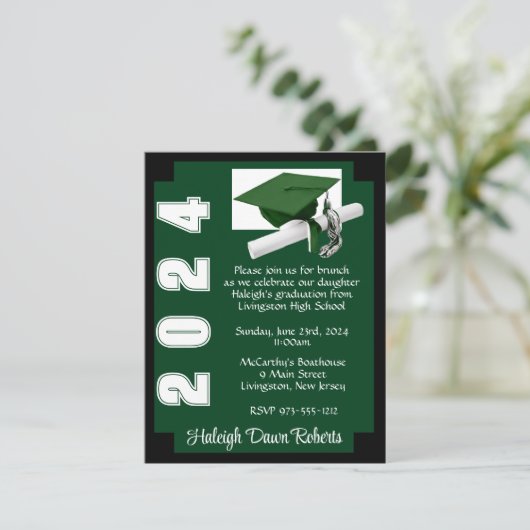 コーナーブロック 緑と黒の卒業式 招待状 (スタンド正面)