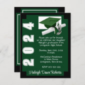 コーナーブロック 緑と黒の卒業式 招待状 (正面/裏面)