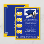 コーナーブロッ王室のクブルー&金ゴールド卒業 招待状 (正面/裏面)