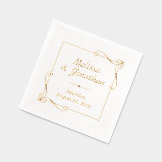 コーナー渦巻きスクエア結婚フレームの記念日 箔ナプキン (左)