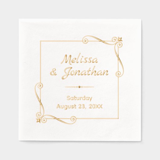 コーナー渦巻きスクエア結婚フレームの記念日 箔ナプキン (正面)