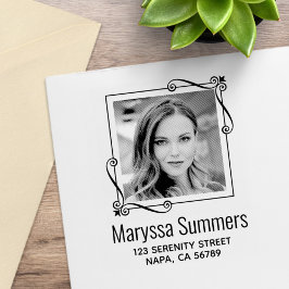 コーナー渦巻き四角フレームカスタムのフォトアドレス ラバースタンプ