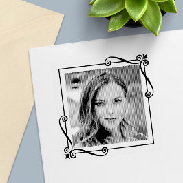 コーナー渦巻き四角フレームカスタム写真 セルフインキングスタンプ