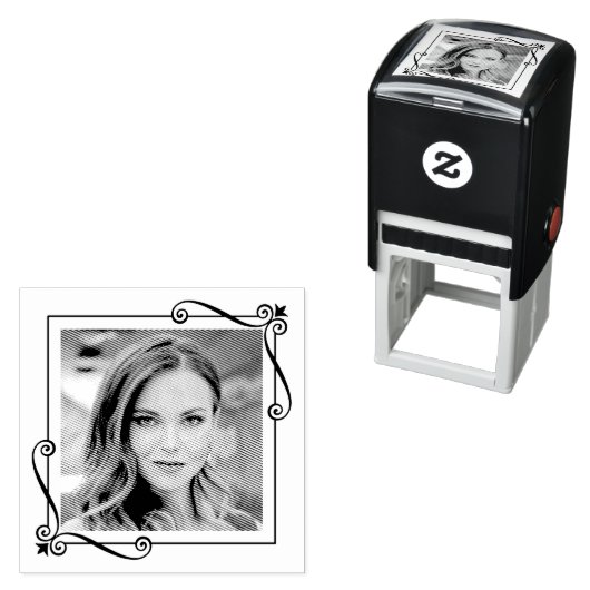コーナー渦巻き四角フレームカスタム写真 セルフインキングスタンプ (インサイチュ)