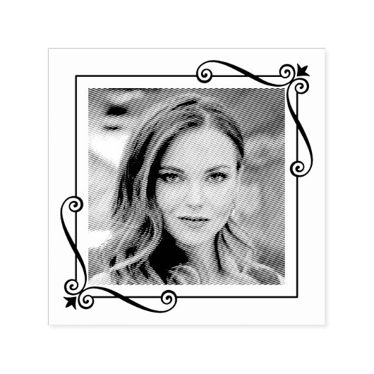 コーナー渦巻き四角フレームカスタム写真 セルフインキングスタンプ (デザイン)