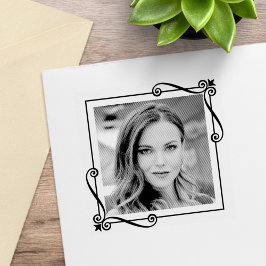 コーナー渦巻き四角フレームカスタム写真 ラバースタンプ