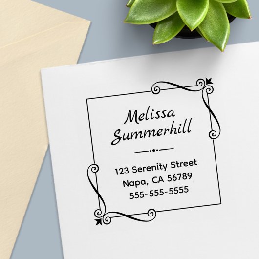 コーナー渦巻き型の正方形フレームアドレス セルフインキングスタンプ