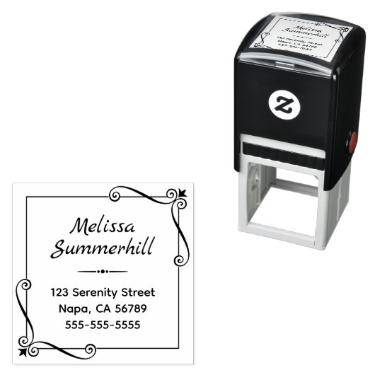 コーナー渦巻き型の正方形フレームアドレス セルフインキングスタンプ (インサイチュ)