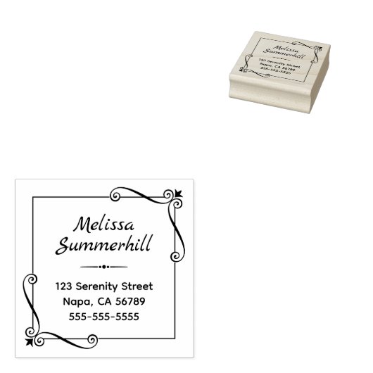 コーナー渦巻き型の正方形フレームアドレス ラバースタンプ (押印)