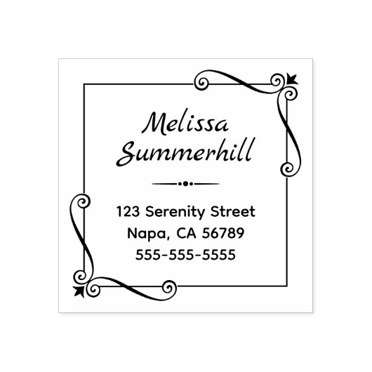 コーナー渦巻き型の正方形フレームアドレス ラバースタンプ (インプリント)