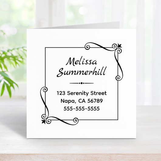 コーナー渦巻き型の正方形フレームアドレス ラバースタンプ