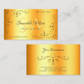 コーナー華美イニシャル発光オレンジ色の輝き 名刺 (正面/裏面)