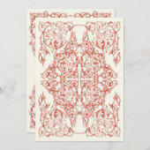 コーナー フロリッシュ ウェディング インビテーション（深紅） 招待状 (正面/裏面)