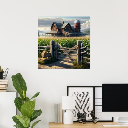 コーナ素朴ンフィールドアイアートのあるファームハウス ポスター (ホームオフィス)