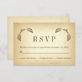 コーナ葉ー茶色ベージュ結婚式RSVP返信カード 出欠カード (正面/裏面)