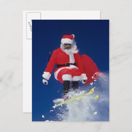 コーニスを離れてのスキージャンプのサンタクロース シーズンポストカード (正面/裏面)