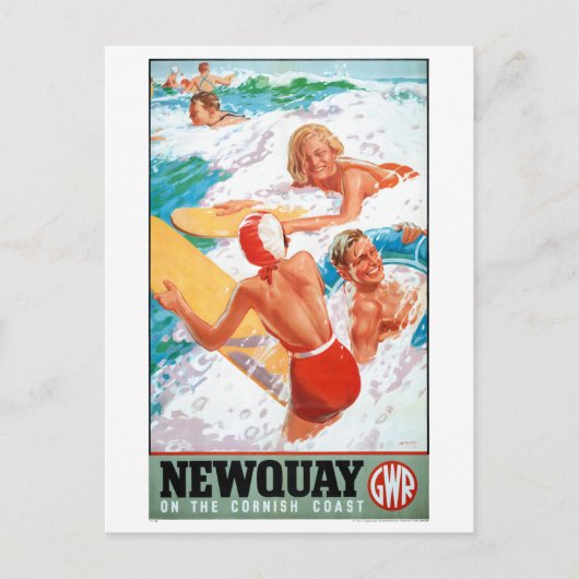 コーニッシュコーストヴィンテージポスター1937のニューキー ポストカード (正面)