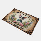 コーニッシュパーソナライズされたレックスキャット、フローラシック歓迎 ドアマット (アングル)