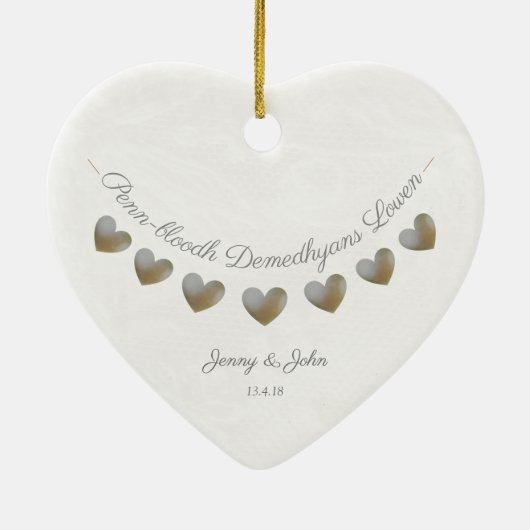 コーニッシュ結婚言語のアニバーサリーギフト セラミックオーナメント (裏面)