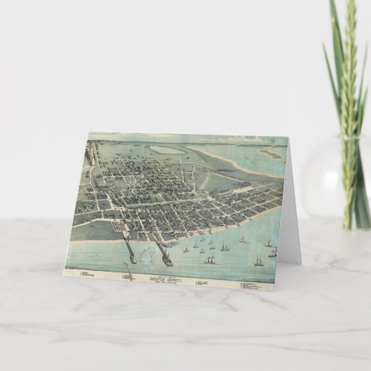 コーパス・クリスティテキサス州1887年の鳥瞰的な眺めの地図 カード (正面)