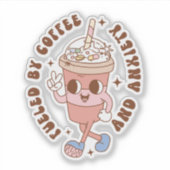 コーヒおもしろいーと不安に煽られるレトロ シール (正面)