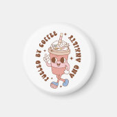 コーヒおもしろいーと不安に煽られるレトロ マグネット (正面)