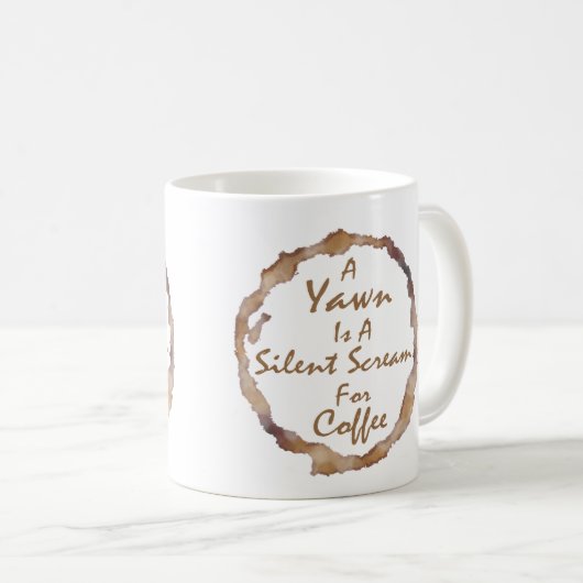 コーヒおもしろいーの叫び声に静かあくびをする コーヒーマグカップ (正面右)