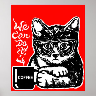 コーヒおもしろいーの意欲を起こ猫 ポスター
