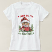 コーヒおもしろいークリスマスキャットTシャツ Tシャツ (デザイン正面)