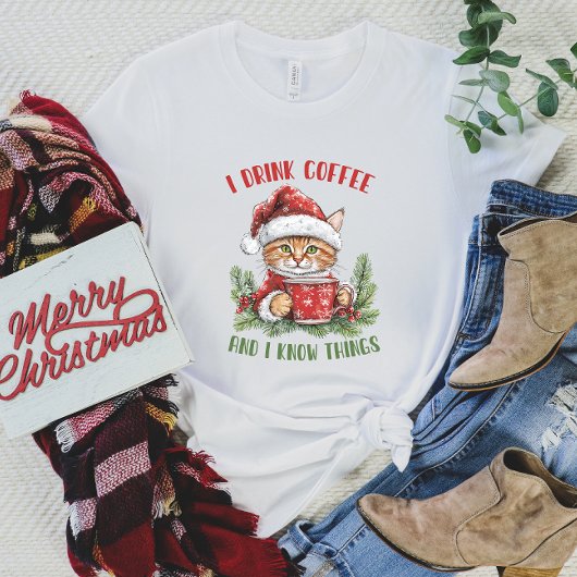 コーヒおもしろいークリスマスキャットTシャツ Tシャツ