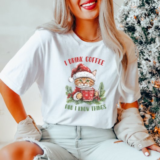 コーヒおもしろいークリスマスキャットTシャツ Tシャツ