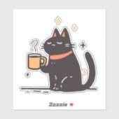 コーヒおもしろいーシンプルカップ付きコーヒーブラック猫 シール (シート)