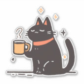 コーヒおもしろいーシンプルカップ付きコーヒーブラック猫 シール (正面)