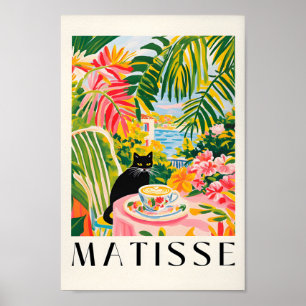 コーヒおもしろいープリントブラックキャットウォールアートHenri Mati ポスター